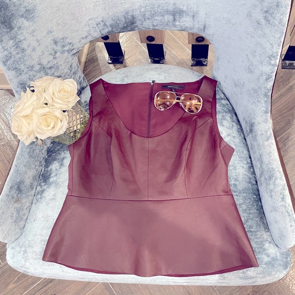 (Item no. 4) Maroon Peplum faux leather Top - Picture 2 of 3